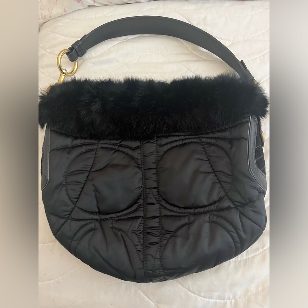 Vintage Coach Satin and Fur Bag